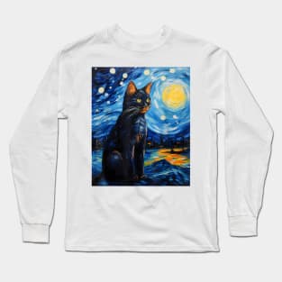 Aesthetic-Surrealism-Starry-Night-Cyprus-Cat-T-Shirt Long Sleeve T-Shirt
